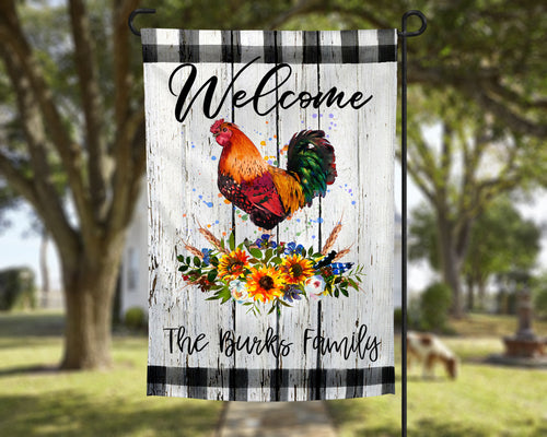 Personalized Welcome Chicken Garden Flag