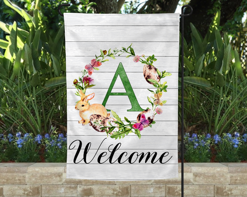 Spring Rabbit Monogram Garden Flag