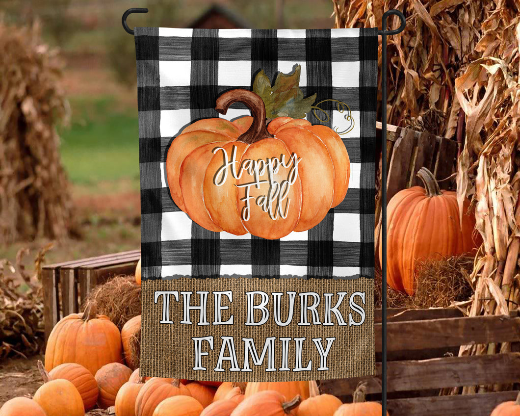 Buffalo Plaid Pumpkin Personalized Garden Flag