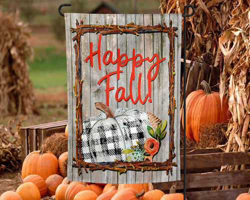 Happy Fall Plaid Pumpkin Garden Flag