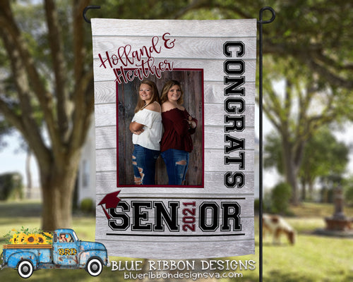 Maroon & Grey Graduation Personalized Single or Double-Sided Garden Flag