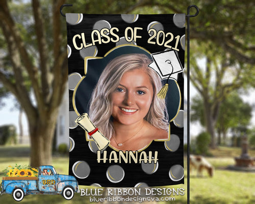 Polka Dot Graduation Personalized Single or Double-Sided Garden Flag