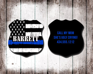 Aluminum Shield Cross Shaped Personalized Pet Tag - Thin Blue Line