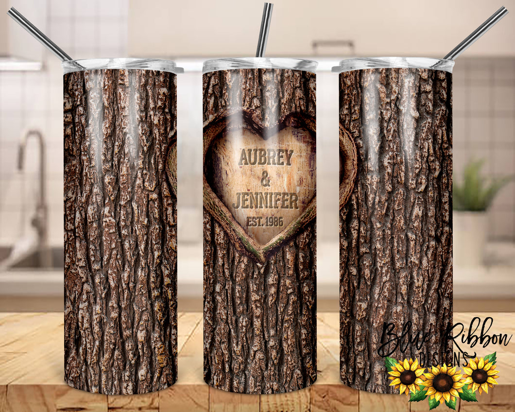 20 Ounce Skinny Stainless Double-Walled Tumbler - Carved Tree