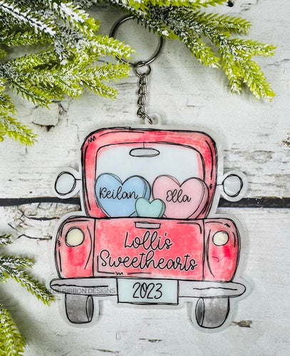 Personalized Valentine Hearts Truck Keychain