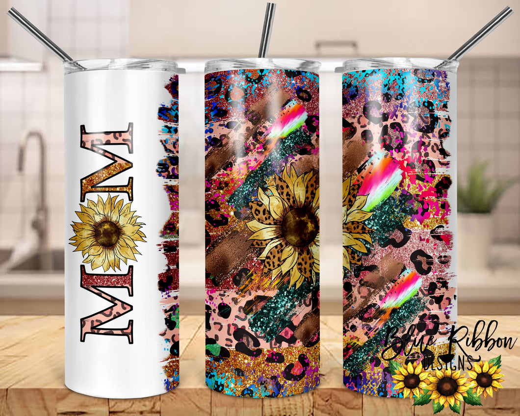 20 Ounce Skinny Stainless Double-Walled Tumbler - Abstract Mom Sunflower