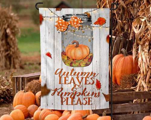 Autumn Leaves and Pumpkins Please Garden Flag