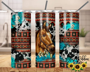 20 Ounce Skinny Stainless Double-Walled Tumbler - Aztec Horse