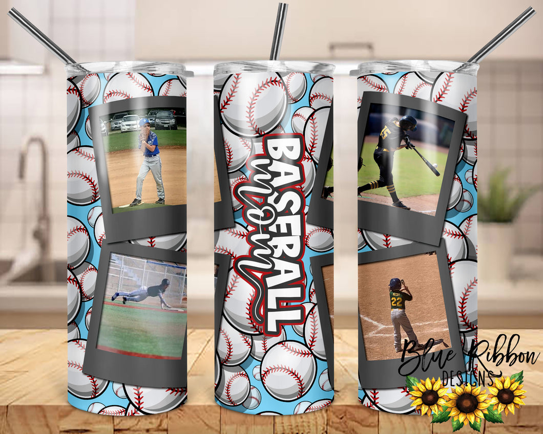 20 Ounce Skinny Stainless Double-Walled Tumbler - Baseball Mom