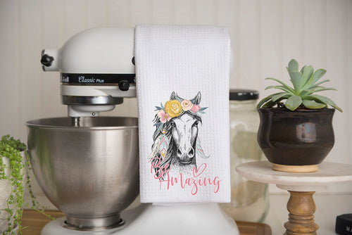 Be Amazing Boho Horse Waffle Weave Kitchen Towel