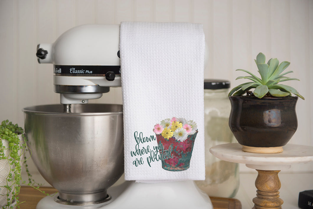 Bloom Where You Are Planted Waffle Weave Kitchen Towel