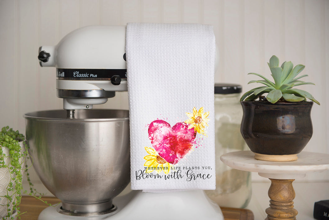 Wherever You're Planted Bloom With Grace Waffle Weave Kitchen Towel