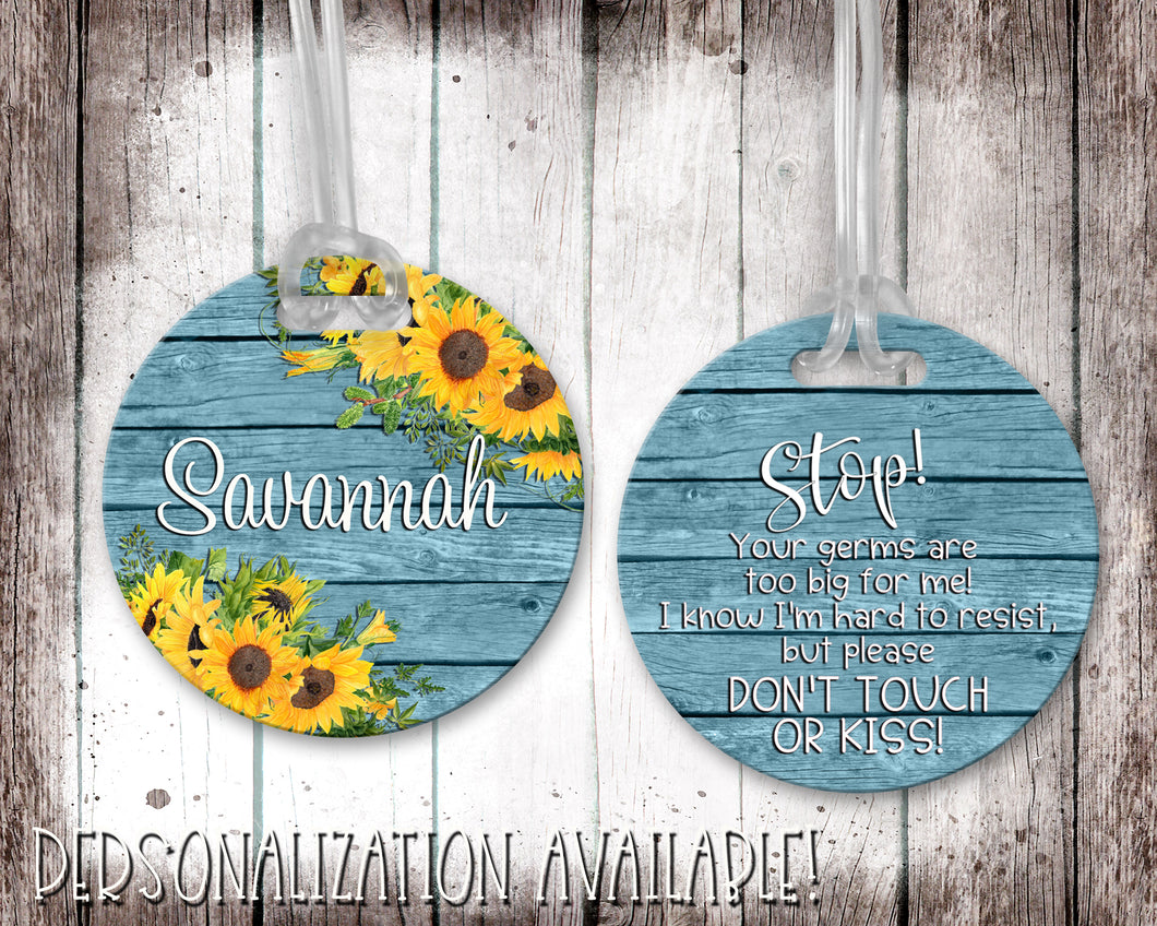 Infant Car Seat/Stroller Tag - Blue Barn Wood and Sunflowers