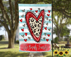 12X18" Single or Double Sided Personalized Red Heart with Blue Stripes Garden Flag