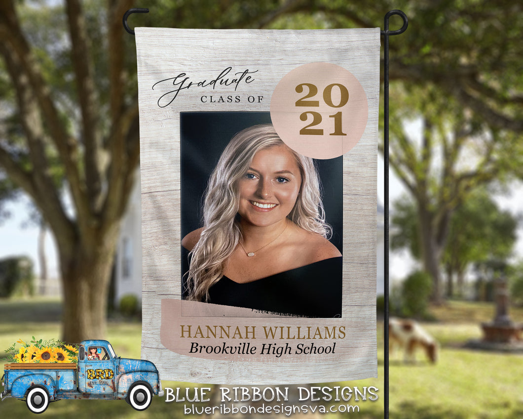 Blush & Wood Graduation Personalized Single or Double-Sided Garden Flag