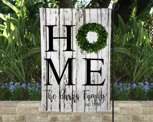 HOME Boxwood Wreath Personalized Garden Flag