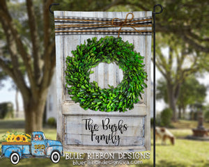 12X18" Single or Double Sided Personalized Boxwood Wreath Garden Flag