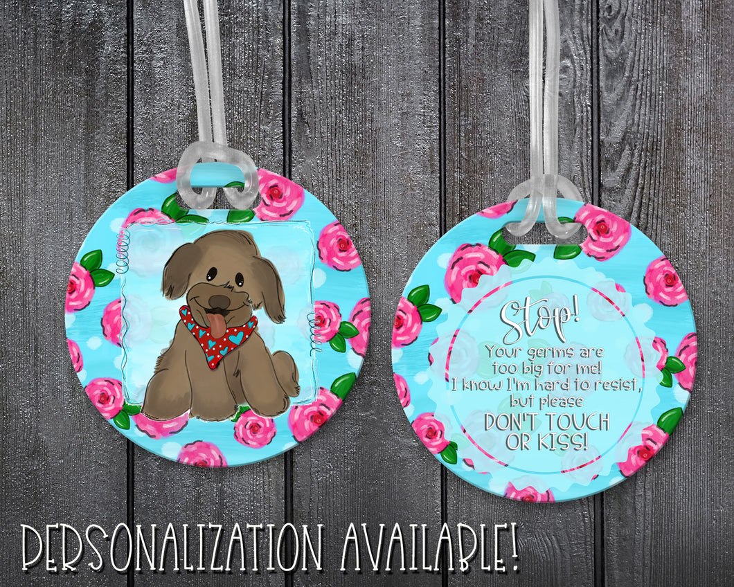 Infant Car Seat/Stroller Tag - Cute Boy Dog with Floral Background