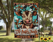 12X18" Single or Double Sided Brown/White Cow with Sunflowers Garden Flag