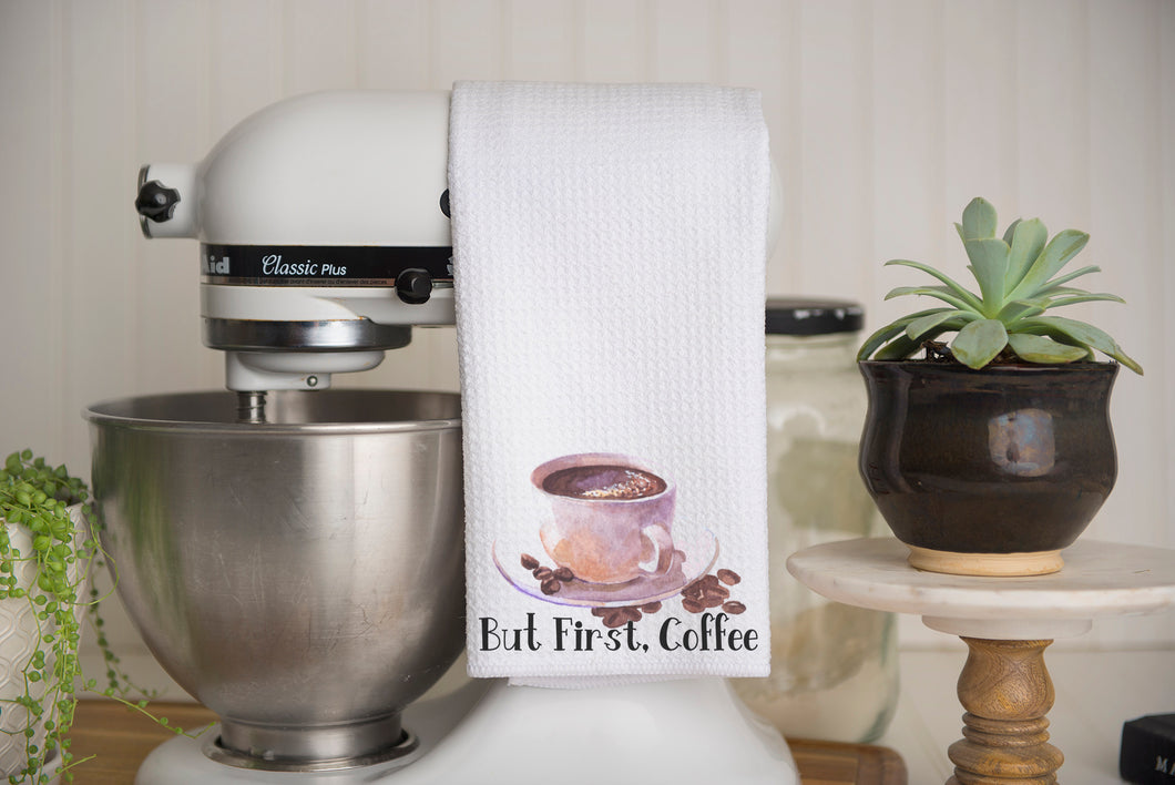 But First, Coffee Waffle Weave Kitchen Towel