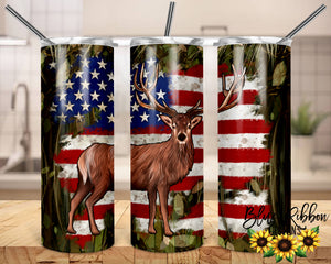 20 Ounce Skinny Stainless Double-Walled Tumbler - Deer & Flag #2