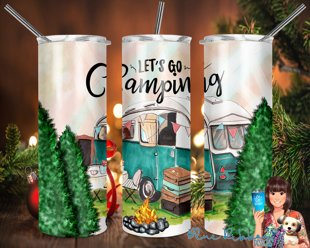 20 Ounce Skinny Stainless Double-Walled Tumbler - Let's Go Camping