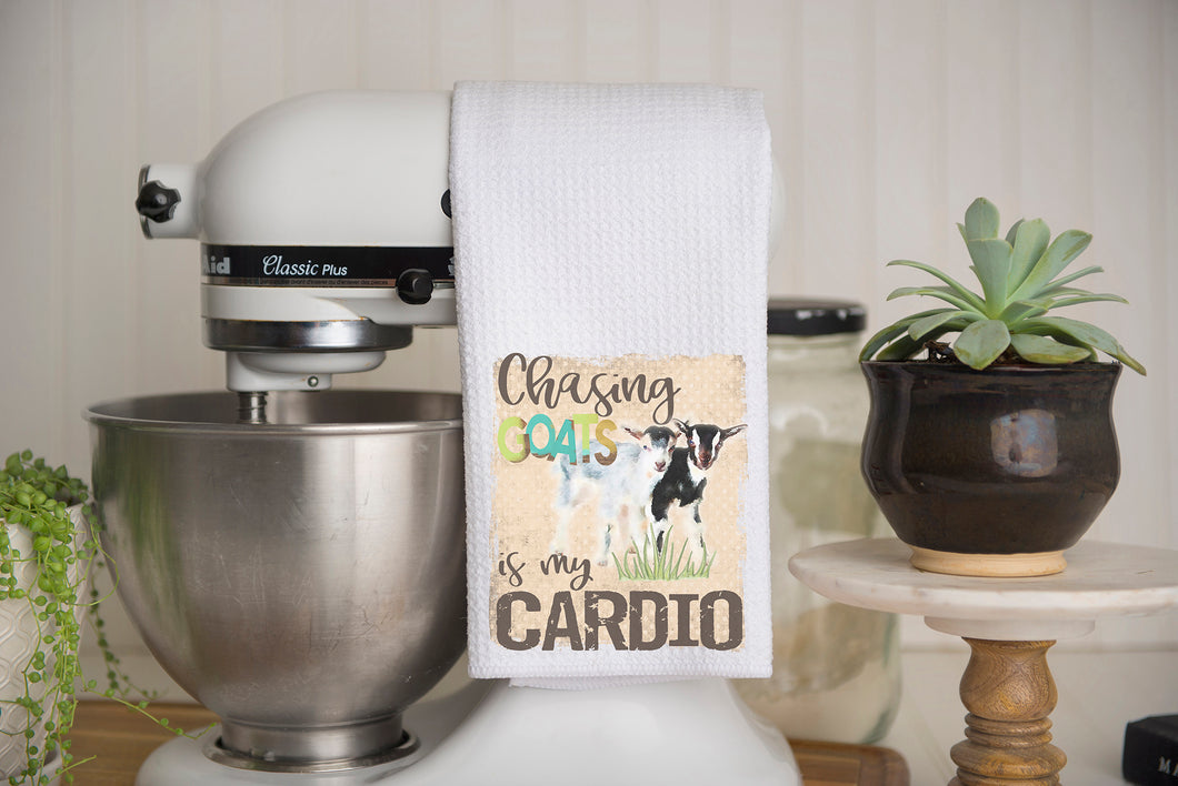 Chasing Goats is My Cardio Waffle Weave Kitchen Towel