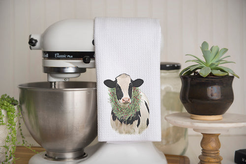 Christmas Cow 3 Waffle Weave Kitchen Towel