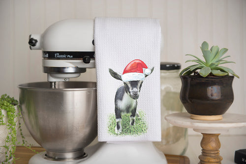 Christmas Goat Waffle Weave Kitchen Towel