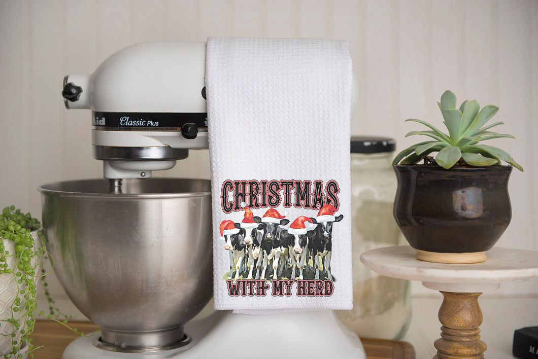 Christmas With My Herd Waffle Weave Kitchen Towel