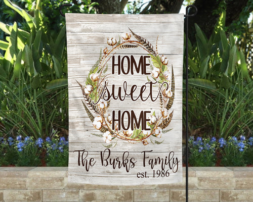 Home Sweet Home Cotton Wreath Personalized Garden Flag