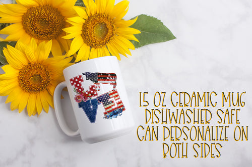 LOVE Patriotic Cow 15 ounce Ceramic Mug