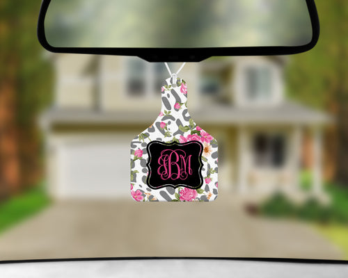 Personalized Cow Tag Auto Air Freshener - Leopard and Floral