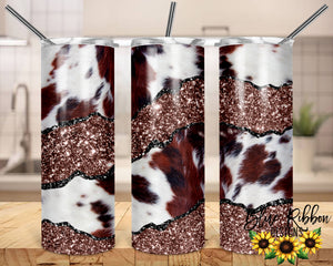 20 Ounce Skinny Stainless Double-Walled Tumbler - Cowhide and Glitter