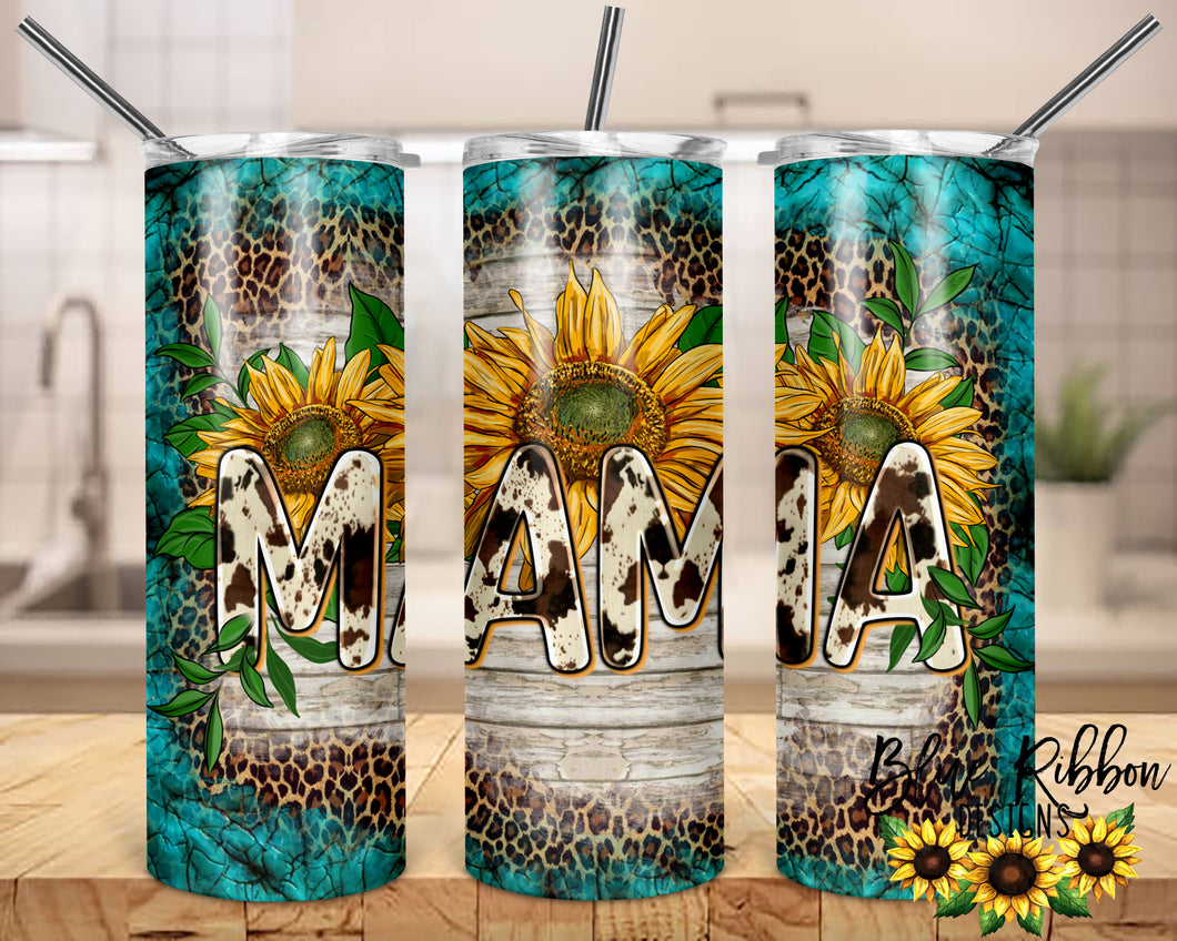 20 Ounce Skinny Stainless Double-Walled Tumbler - Cowhide & Sunflower Mama