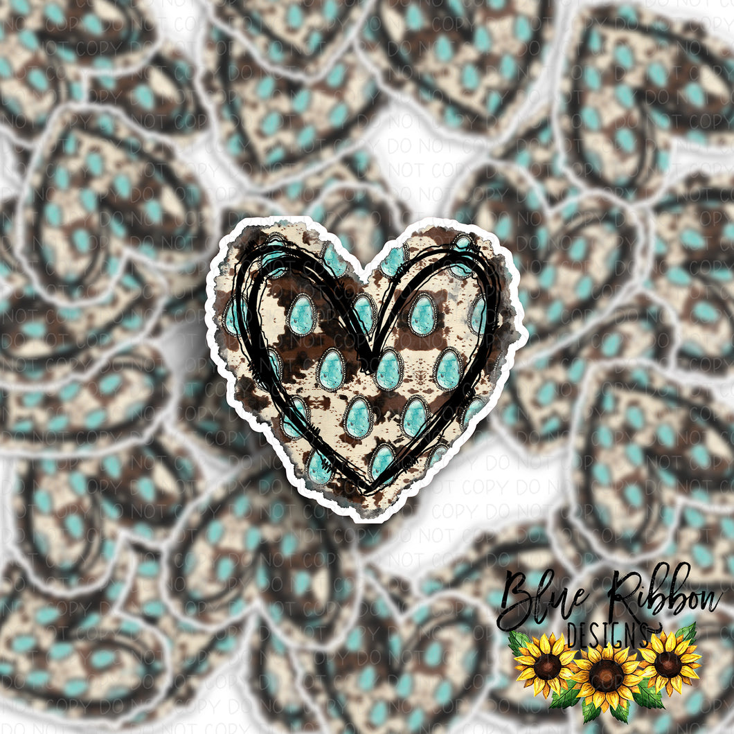 Cow Print Heart Waterproof Sticker