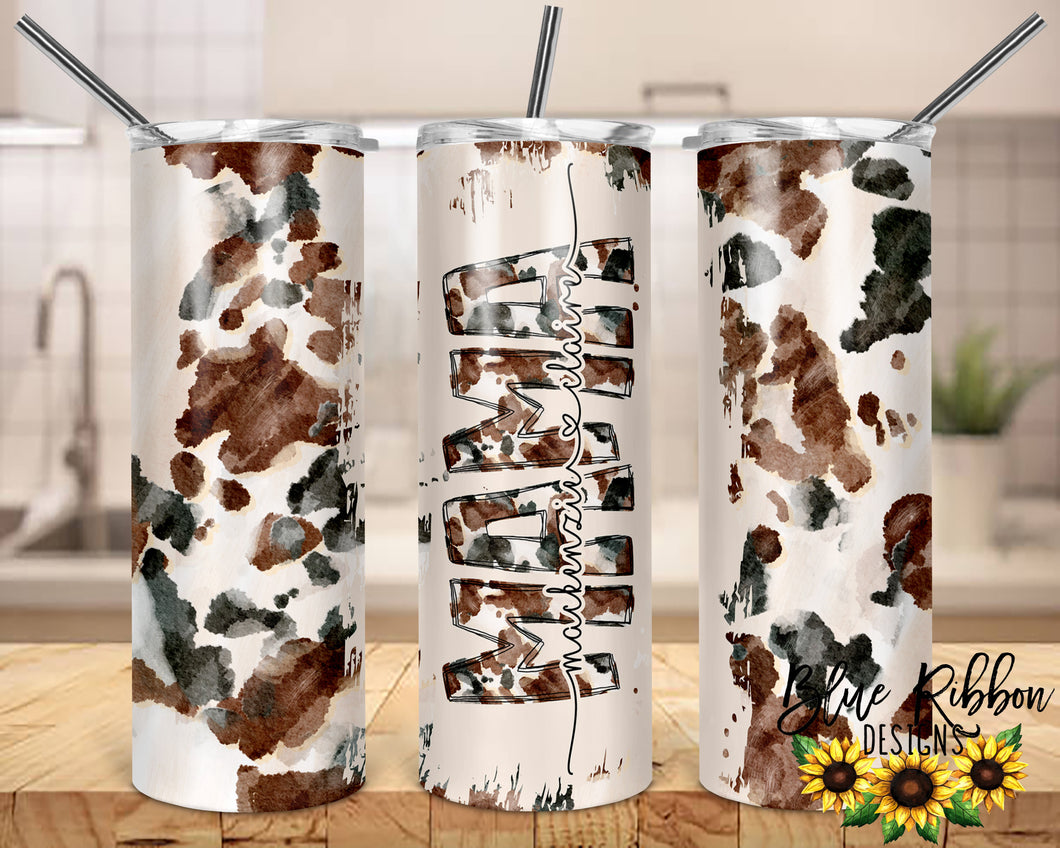 Personalized 20 Ounce Skinny Stainless Double-Walled Tumbler - Cow Print