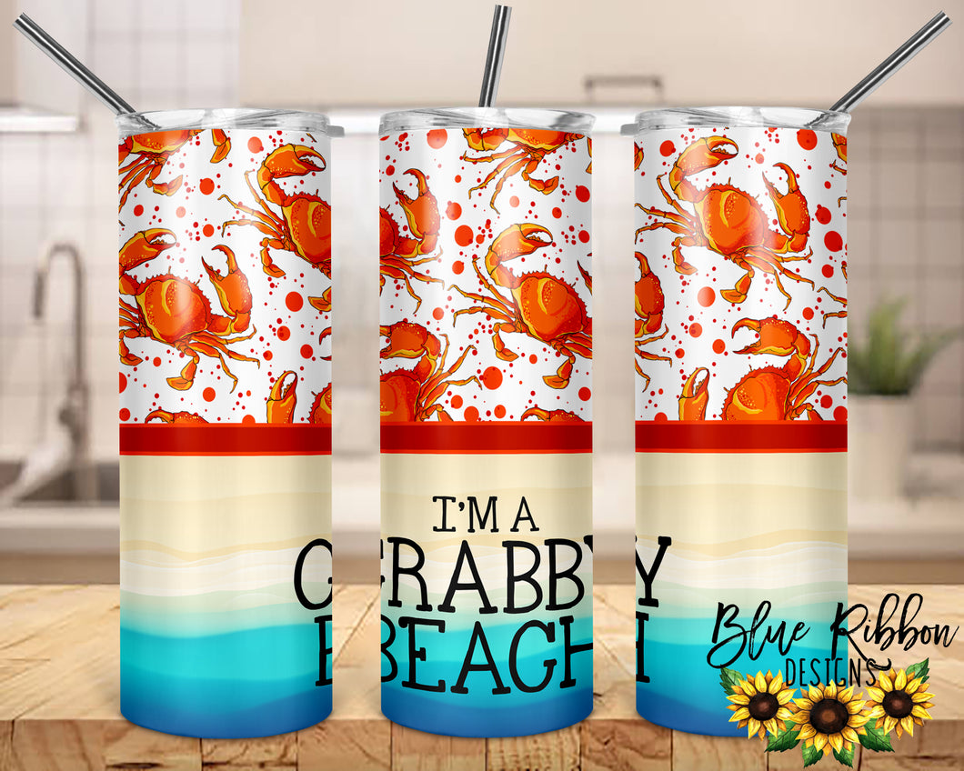 20 Ounce Skinny Stainless Double-Walled Tumbler - I'm a Crabby Beach