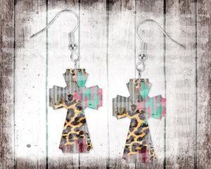 1.5" Colorful Tin Cross Earrings