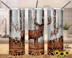 20 Ounce Skinny Stainless Double-Walled Tumbler - White/Leopard Deer