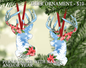 Personalized Floral Deer Ornament