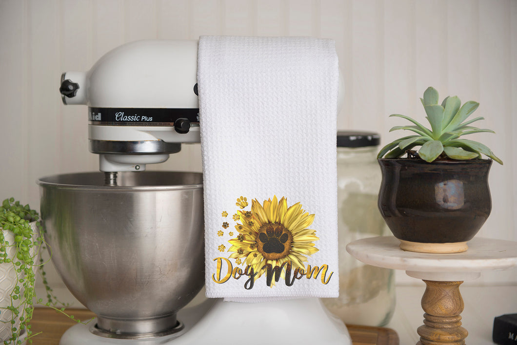 Dog Mom Sunflower Waffle Weave Kitchen Towel