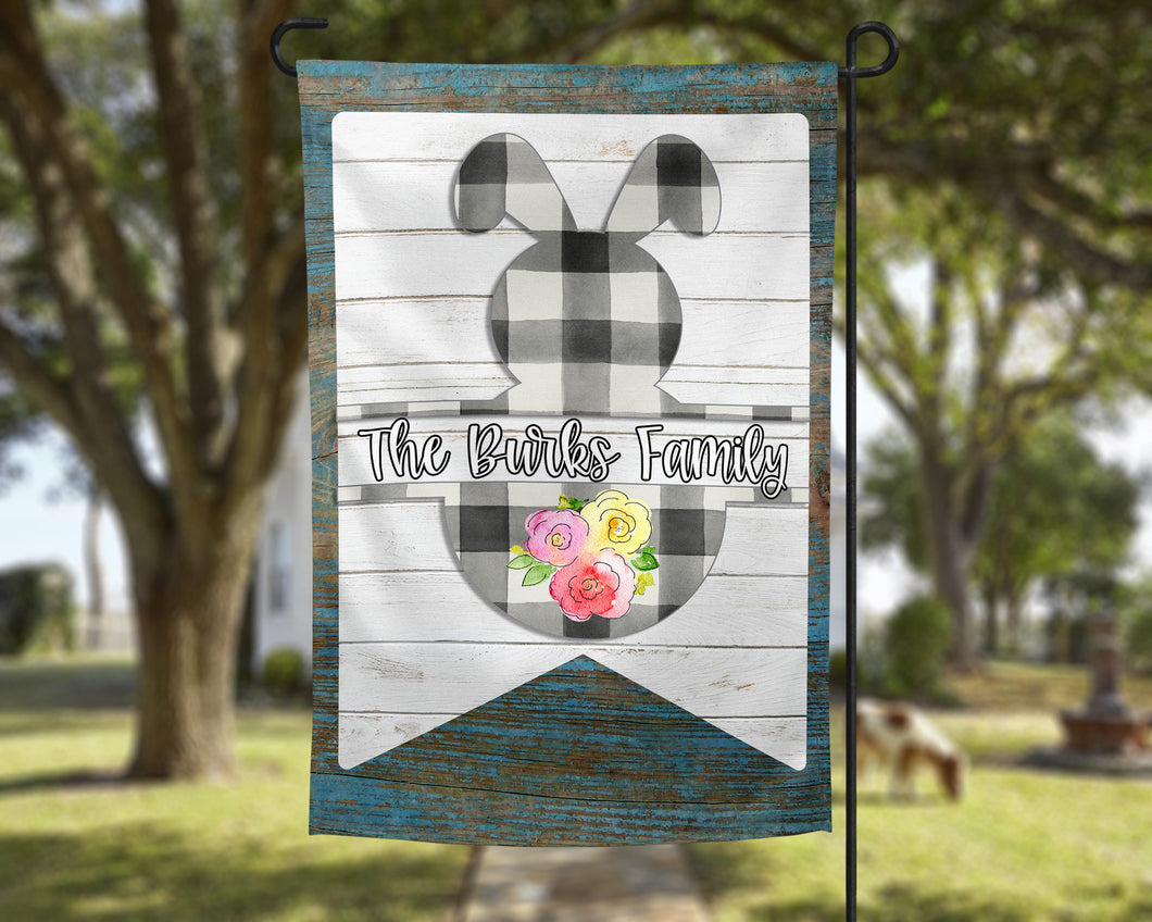 Personalized Easter Bunny w/Blue Wood Garden Flag