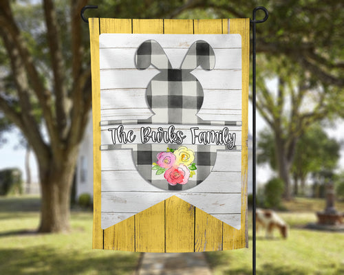 Personalized Easter Bunny w/Yellow Wood Garden Flag