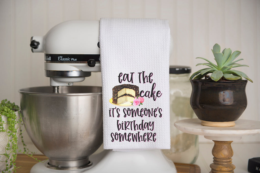 Eat The Cake Waffle Weave Kitchen Towel