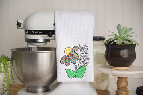 Isaiah 40:8 Flower Waffle Weave Kitchen Towel