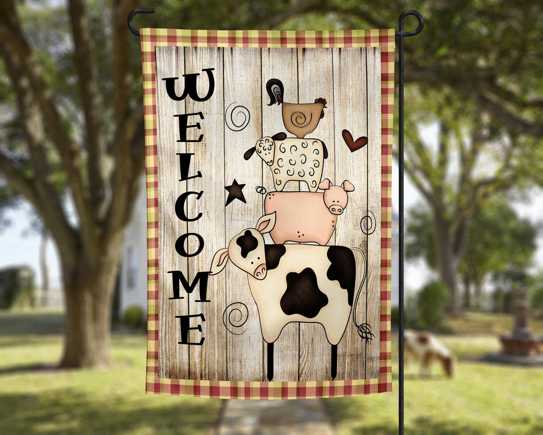 Welcome Farm Animals Garden Flag