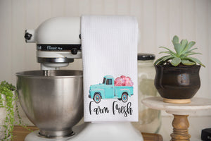 Farm Fresh Vintage Truck Waffle Weave Kitchen Towel