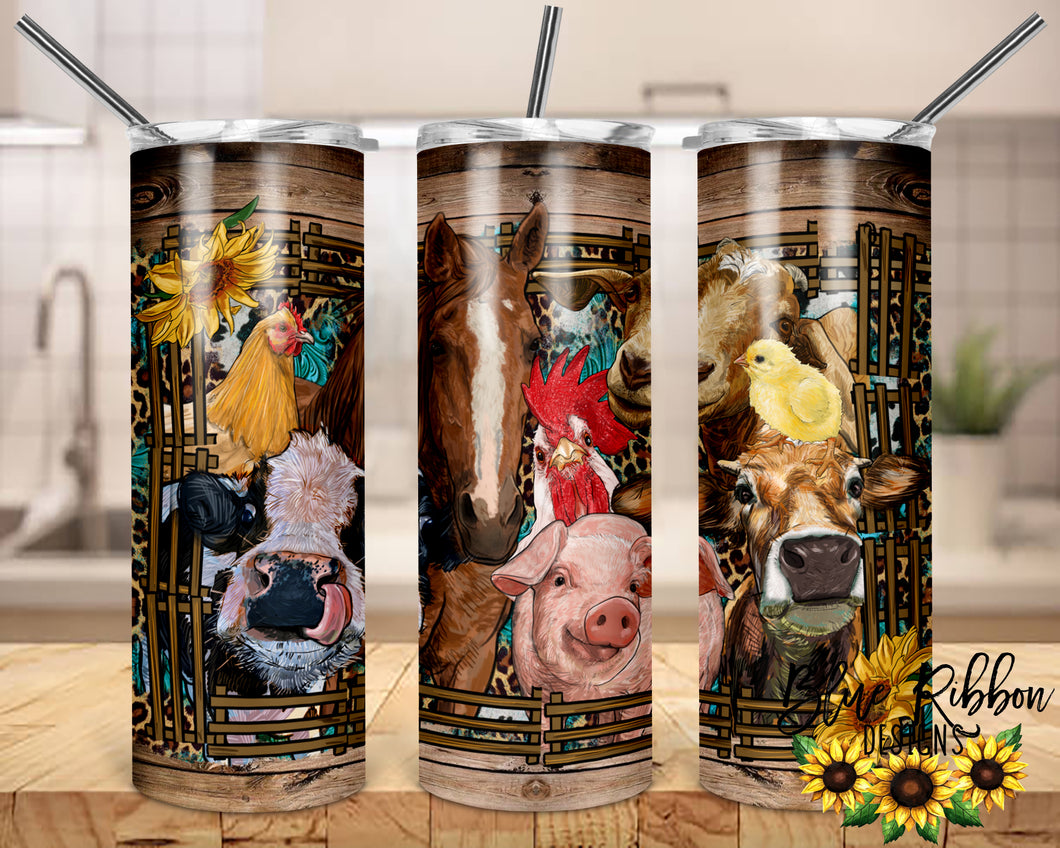 20 Ounce Skinny Stainless Double-Walled Tumbler - Farm Animals