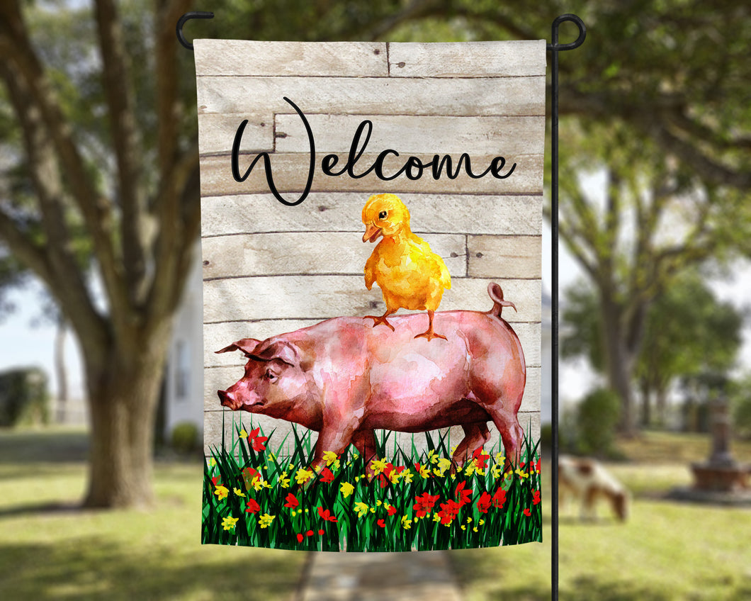 Farmhouse Welcome Pig & Duck Garden Flag